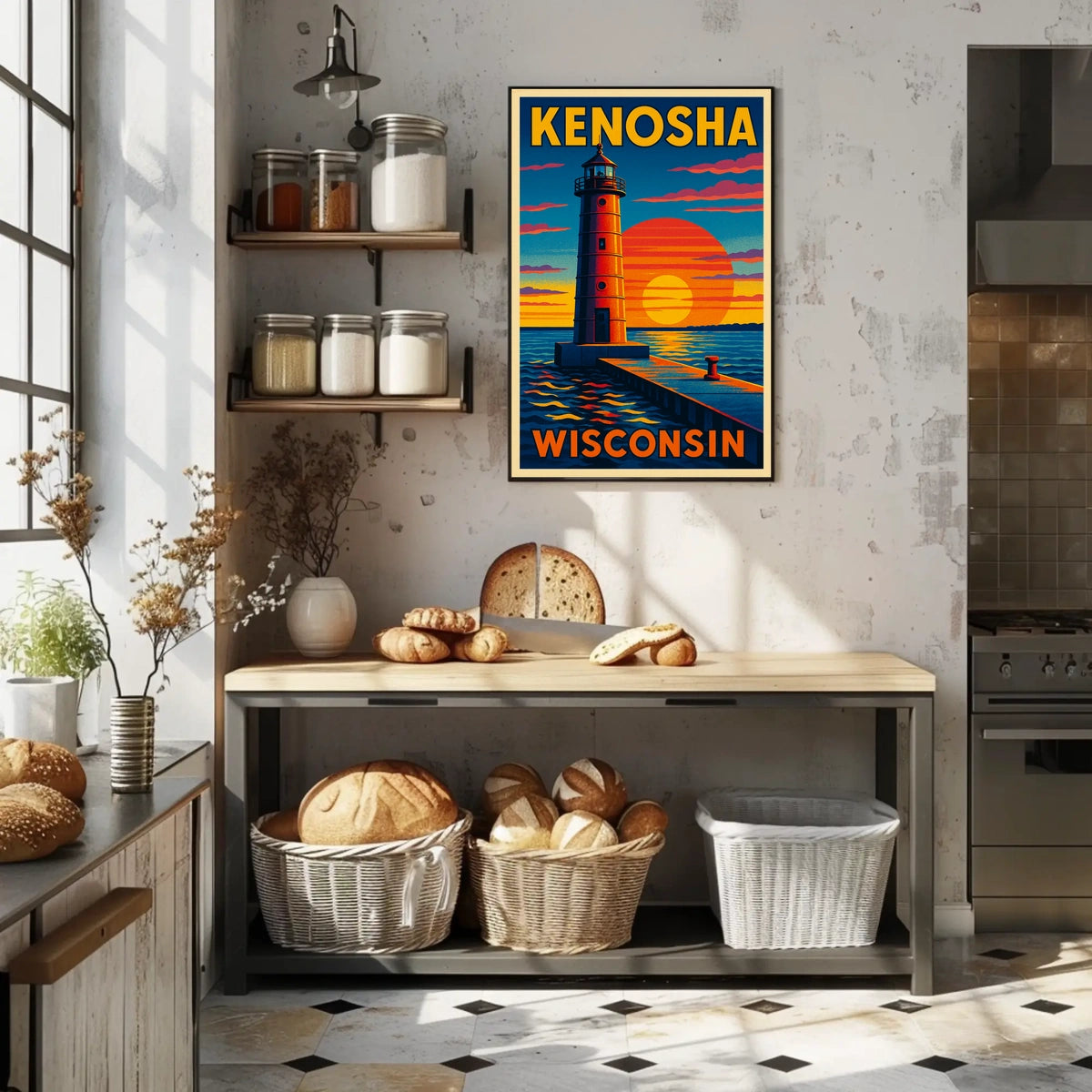 Kenosha Lighthouse at Sunset Poster