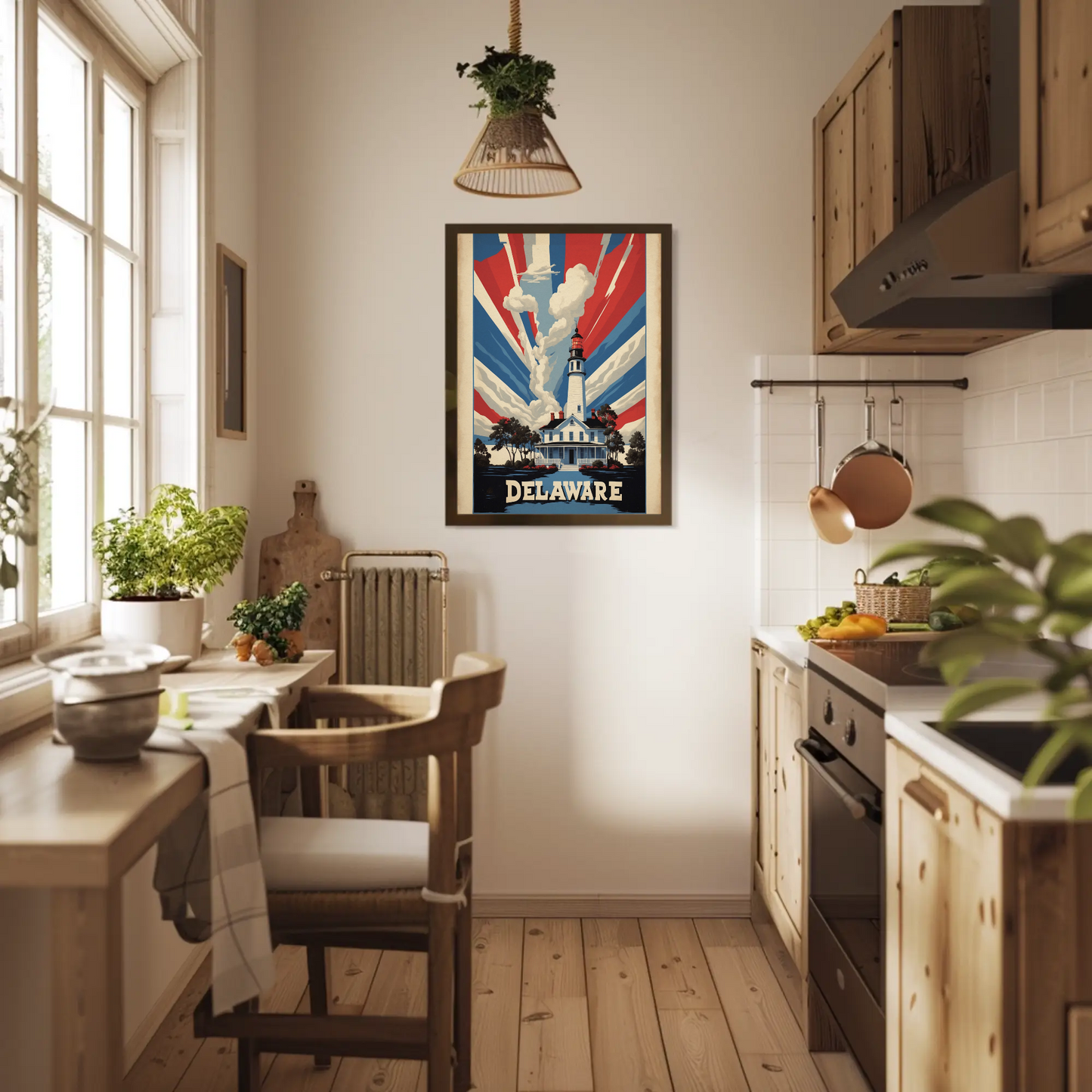 Delaware Lighthouse Patriotic Rays Vintage Travel Poster