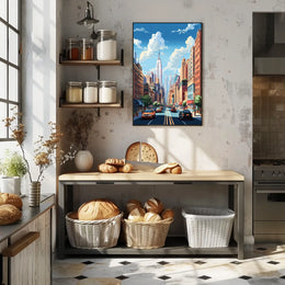 Stylized Urban Streetscape Art Print of New York - Travel Poster