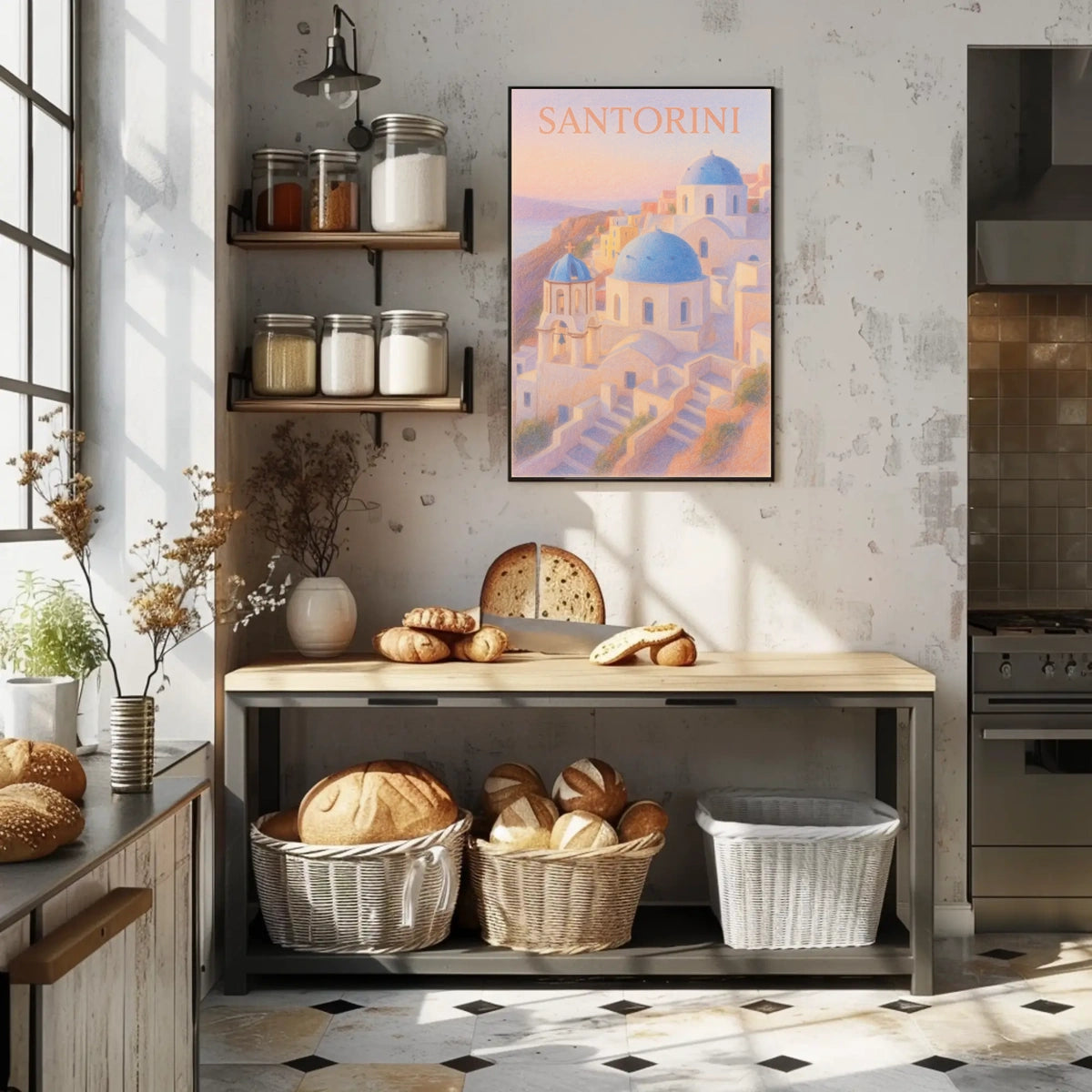 Santorini Sunset Pastel Impressionist Romantic Poster