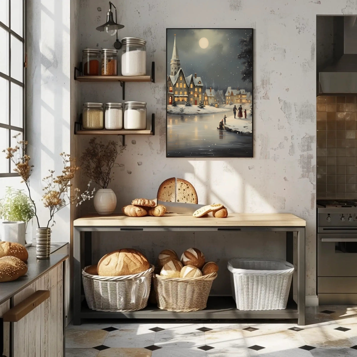Winter Village Scene Poster