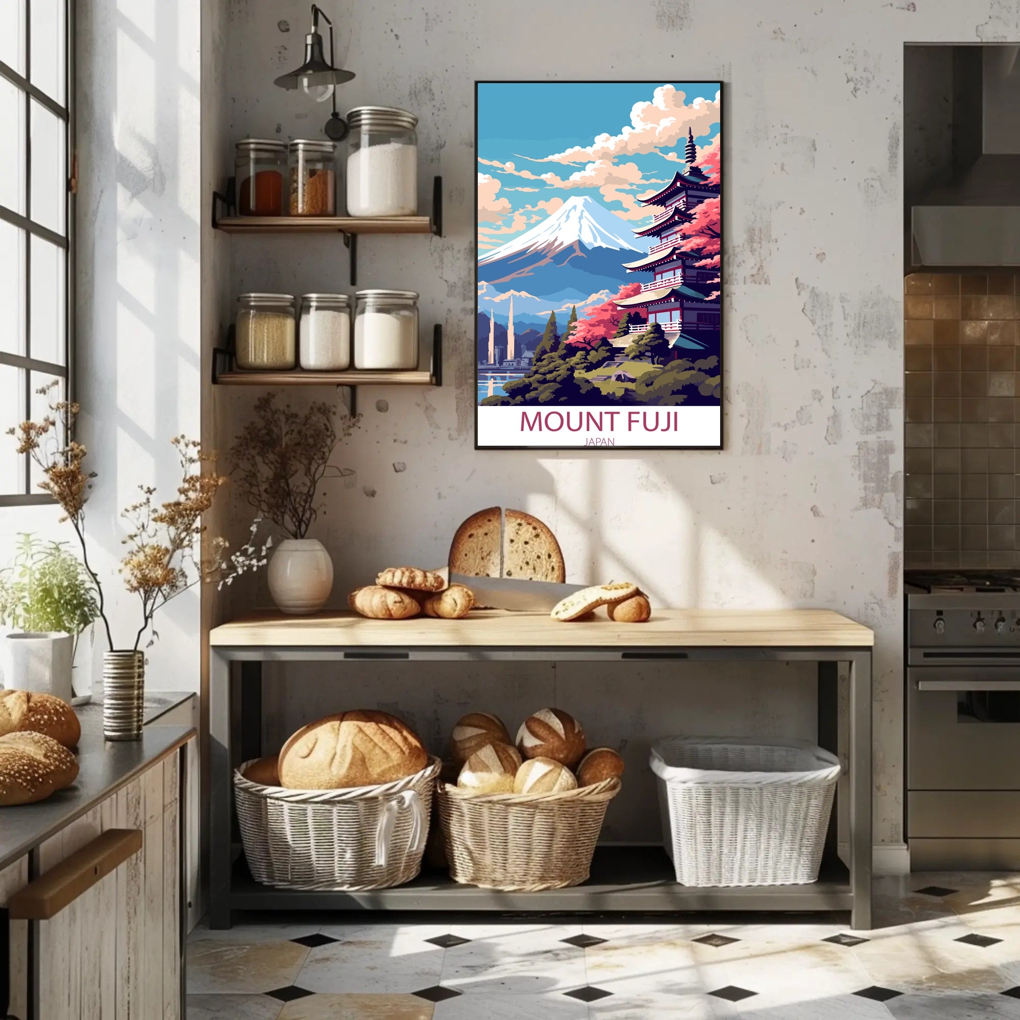Mount Fuji Vintage Travel Art Poster