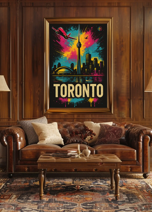 Vibrant Toronto Travel Poster with Iconic City Landmarks
