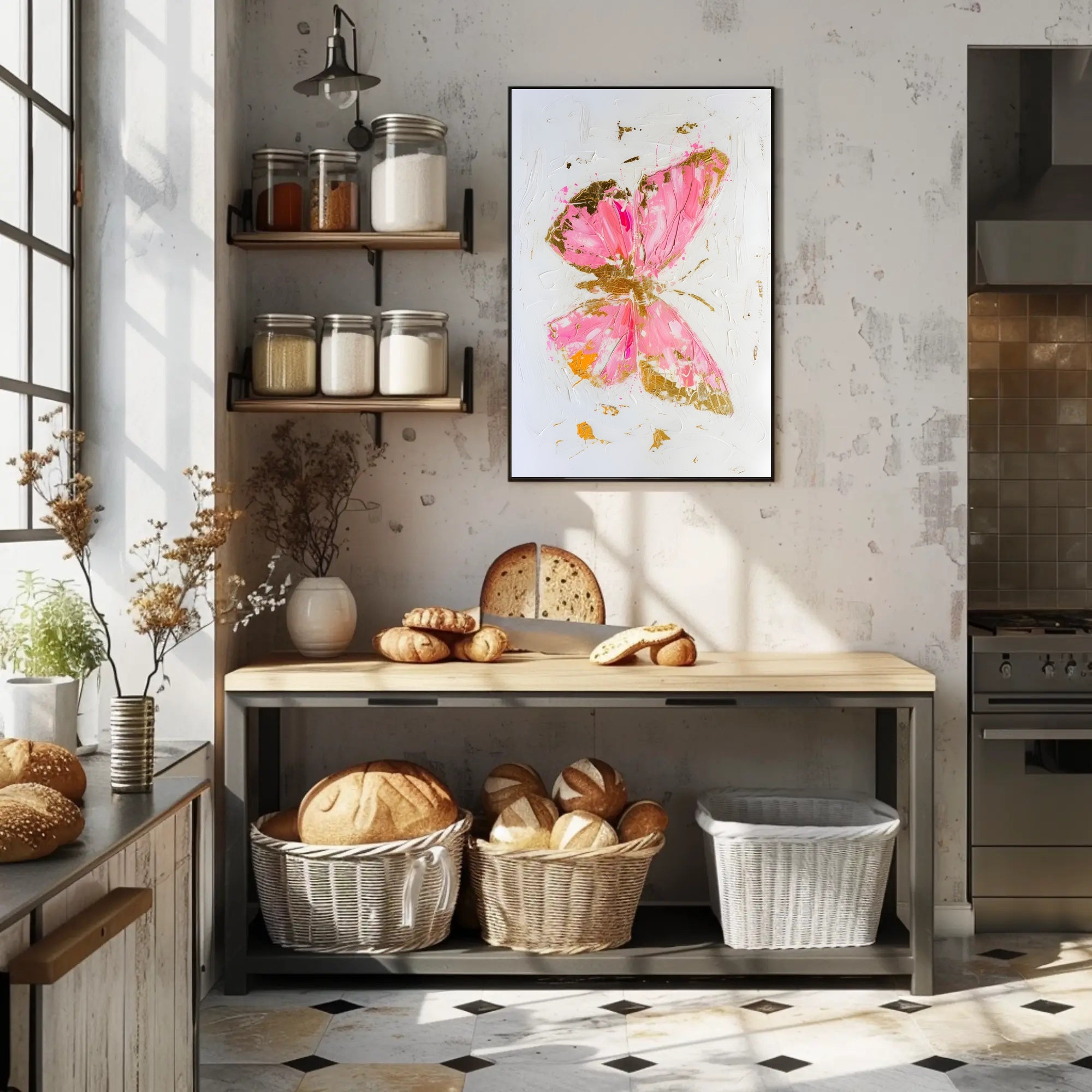 Elegant Pink and Gold Butterfly Abstract or Artistic Poster PosterGoat