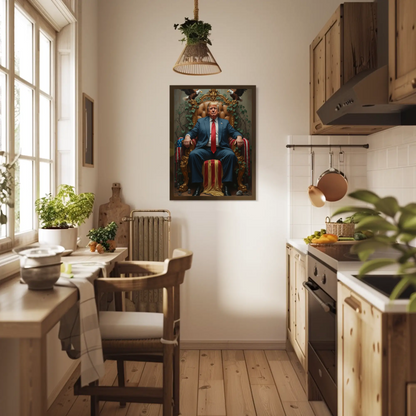 Vintage President Trump 2025 Poster Sitting In Kings Chair