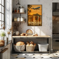 Travel to Honolulu with Vintage Style Travel Poster
