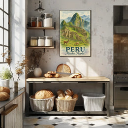 Machu Picchu Vintage Travel Poster with Llamas