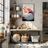 Flamingo Illustration Poster Vintage Tropical Wall Art