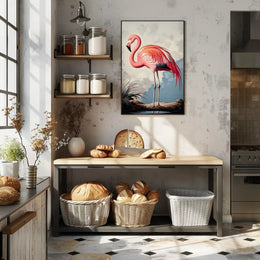 Flamingo Illustration Poster Vintage Tropical Wall Art