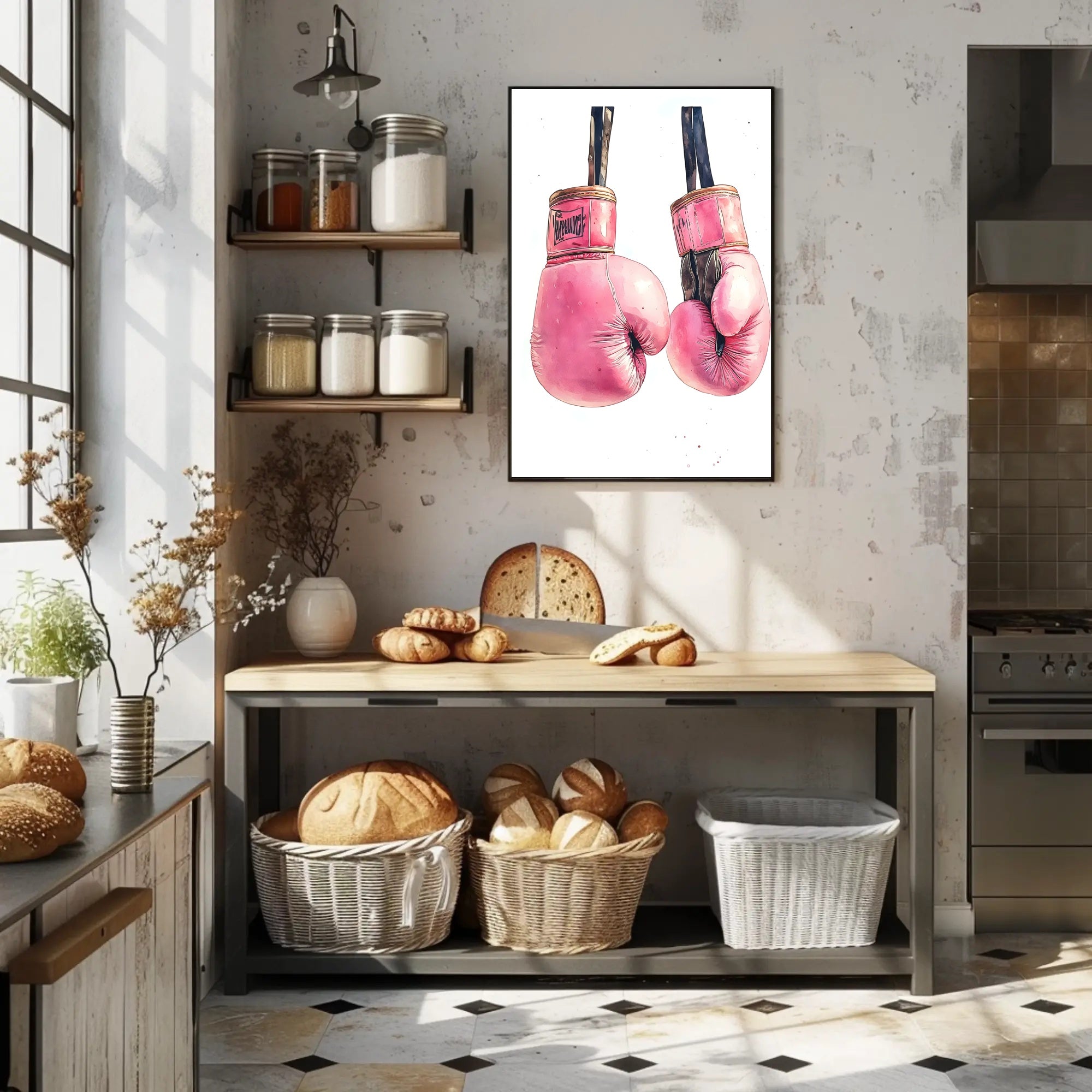 Pink Boxing Gloves Poster Decorative Sports Wall Art