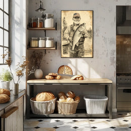 Vintage Style Fisherman Holding Large Bass Rustic Poster
