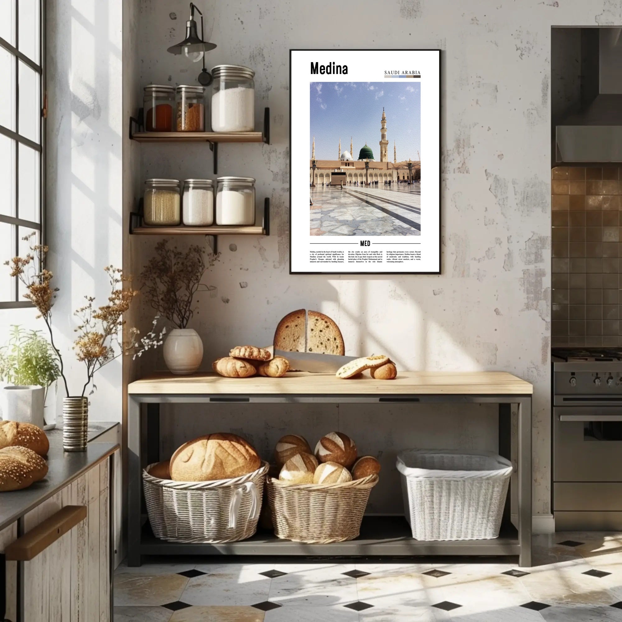 Medina's Iconic Prophet's Mosque Photorealistic Urban or Cityscape Poster PosterGoat