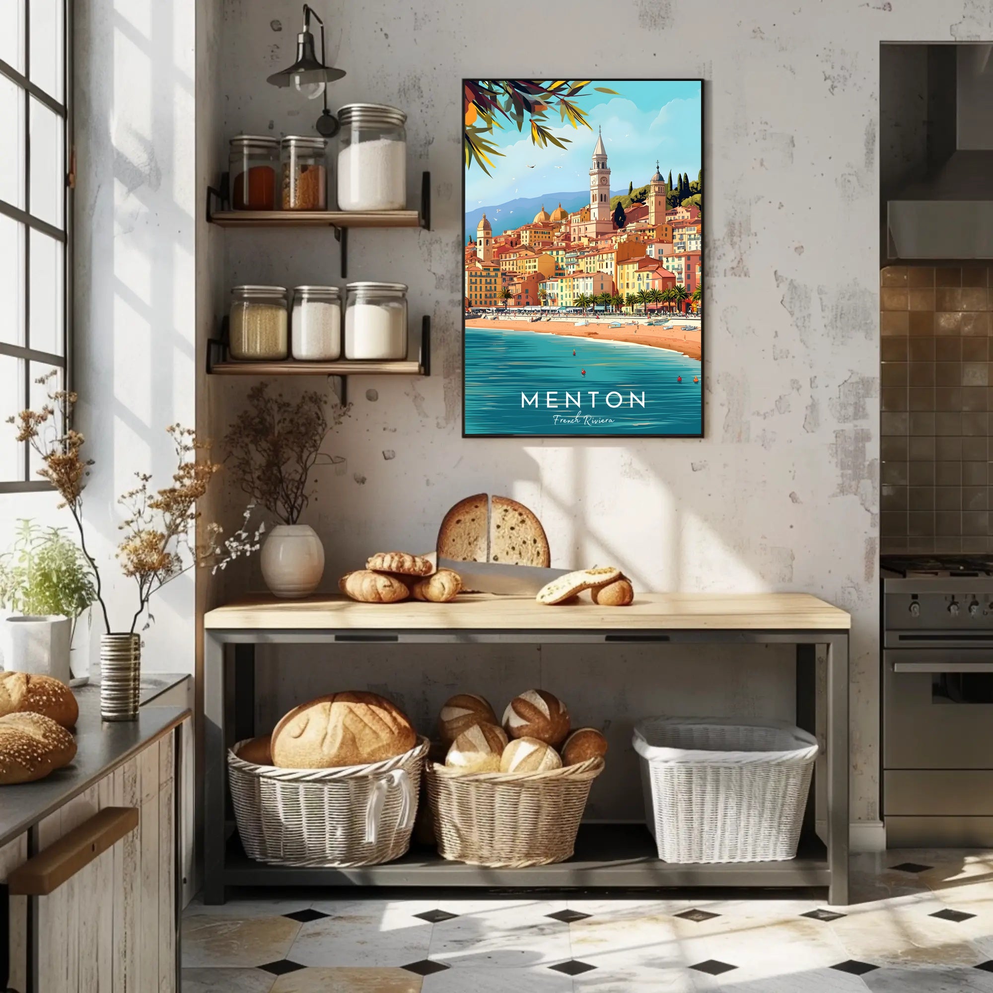 Menton Coastal Town Vibrant Travel Poster