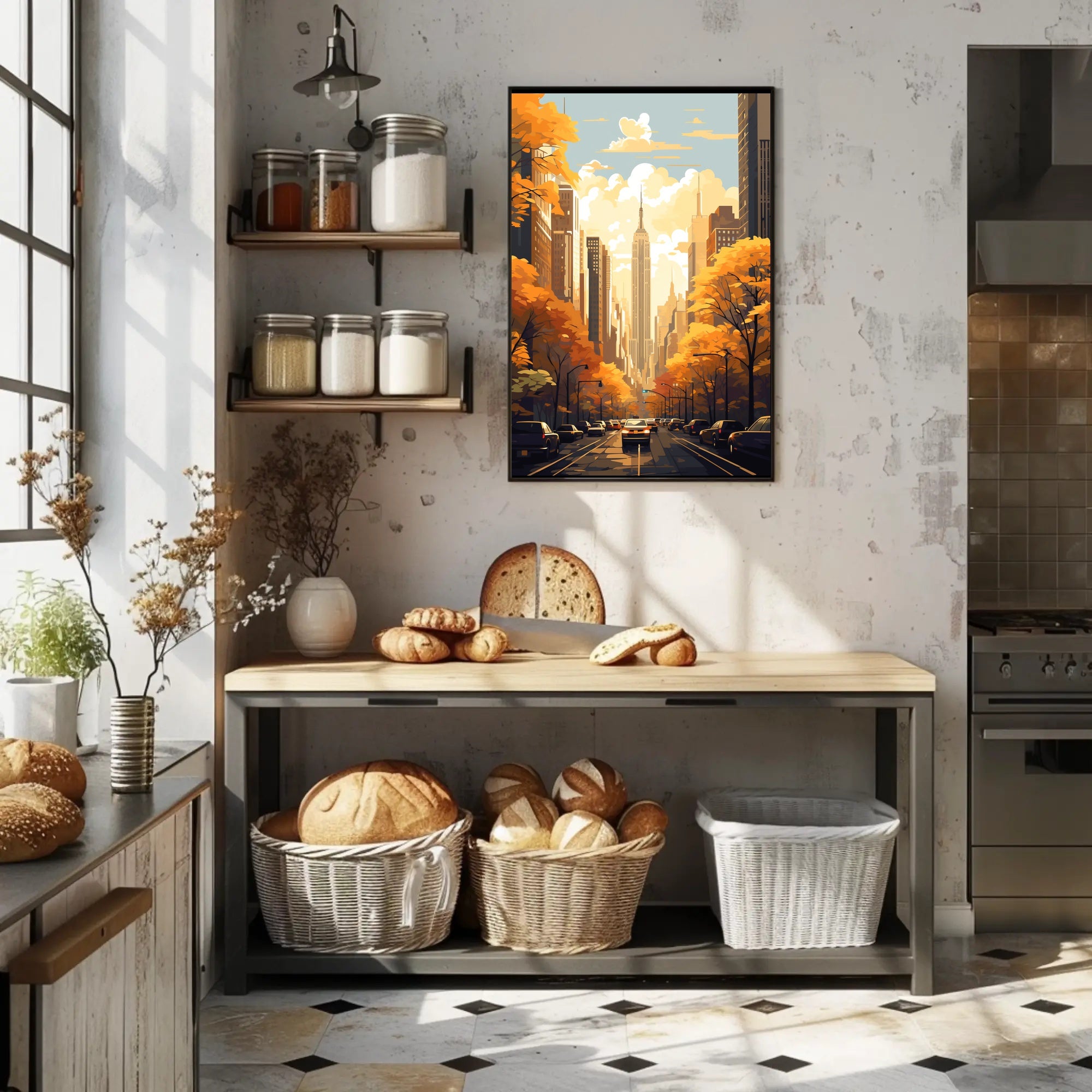 New York Cityscape Illustration Poster Modern Wall Art