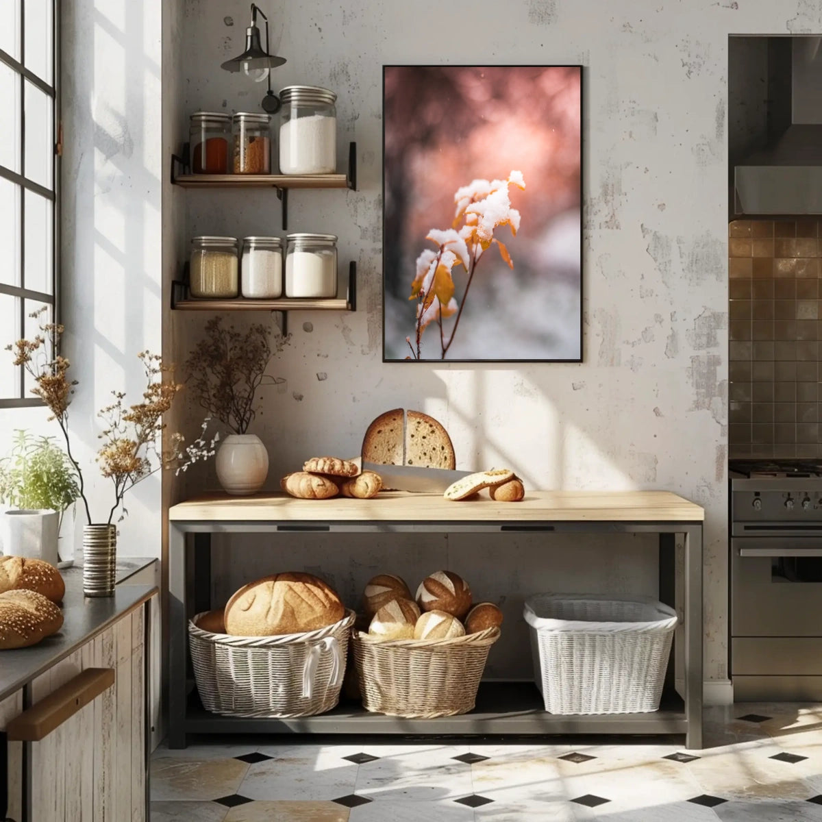 Snow-Kissed Autumn Leaves Poster