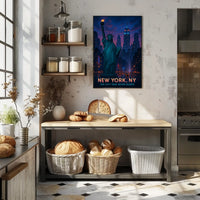 New York City Skyline Night View Poster Modern Wall Art