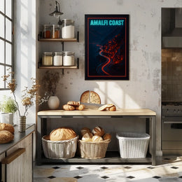 Amalfi Coast Neon Nightscape Poster