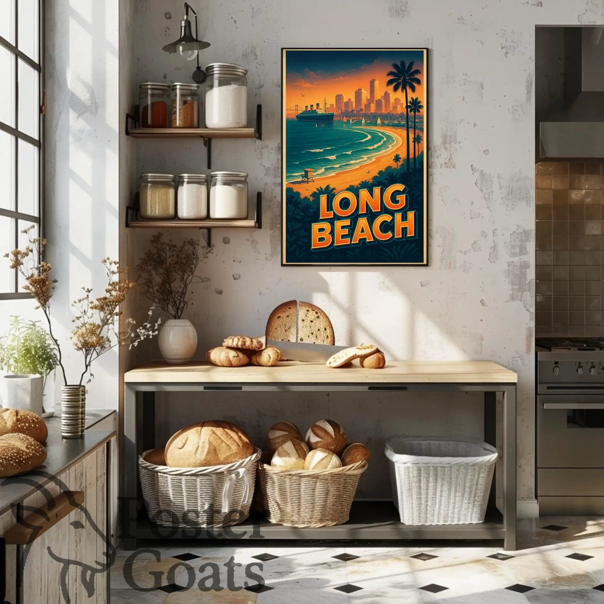 Long Beach Sunset Skyline Travel Poster