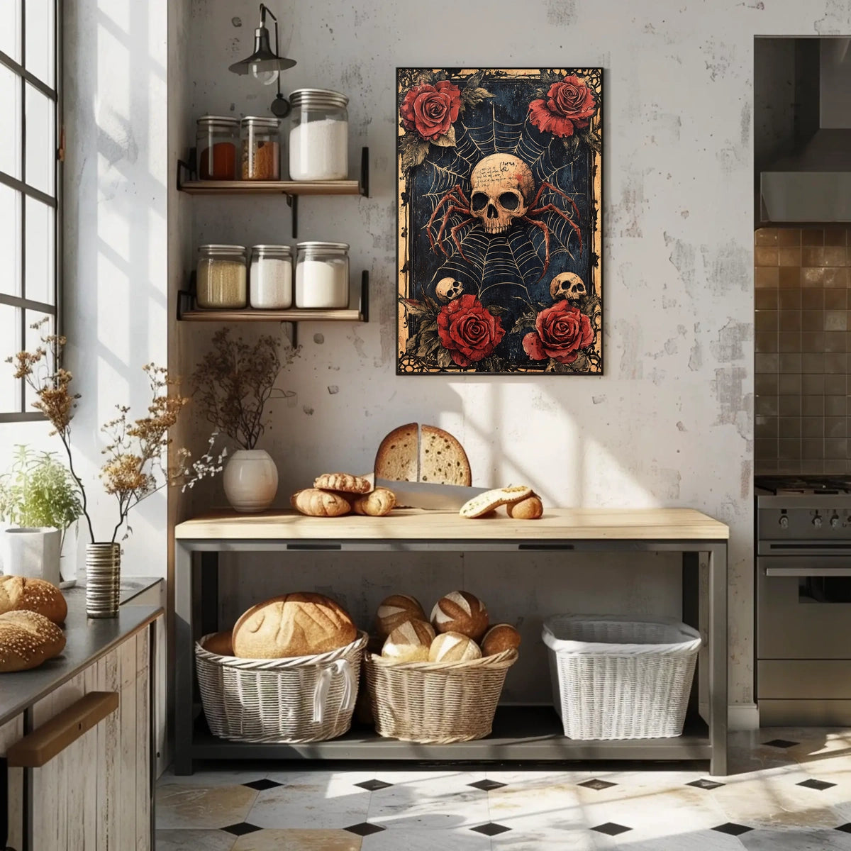 Skull with Spider Legs Gothic Abstract, Artistic Poster