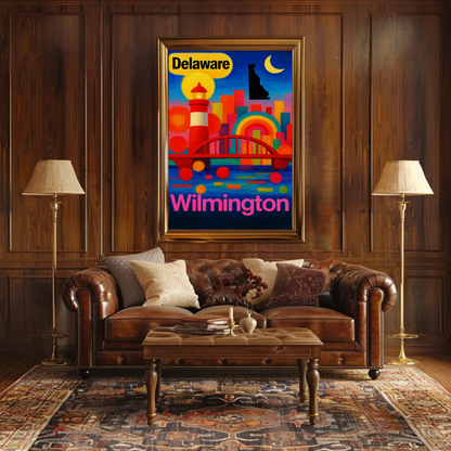 Wilmington Delaware Modern Rainbow Skyline Travel Poster