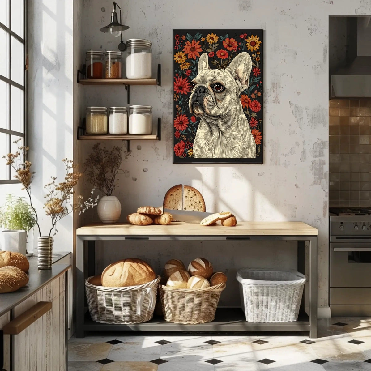 Floral Bulldog Portrait Poster