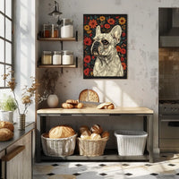 Floral Bulldog Portrait Poster