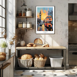 London's Urban Charm: Big Ben & Bus Cityscape Poster PosterGoat