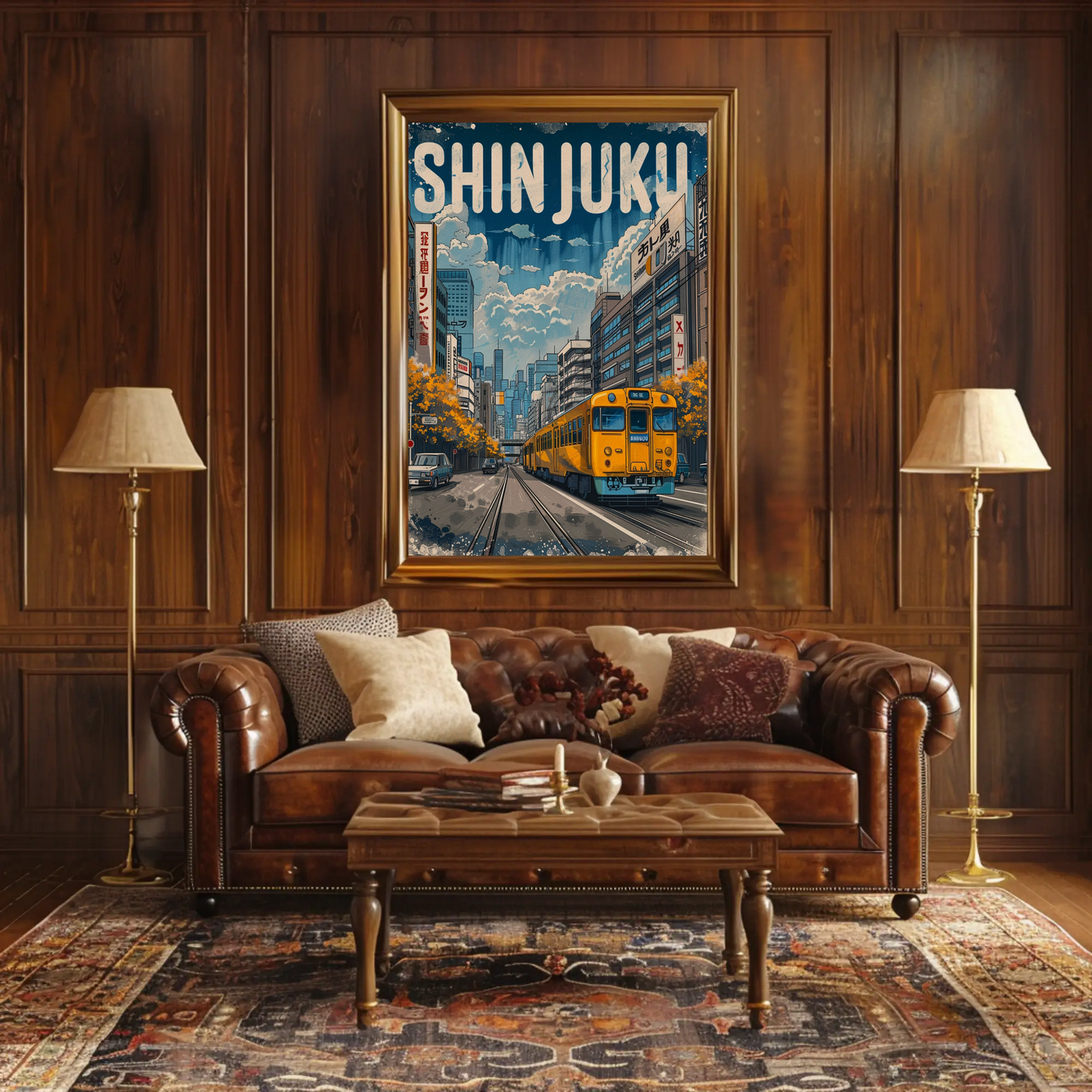 Shinjuku Tokyo Yellow Train Street City Travel Poster