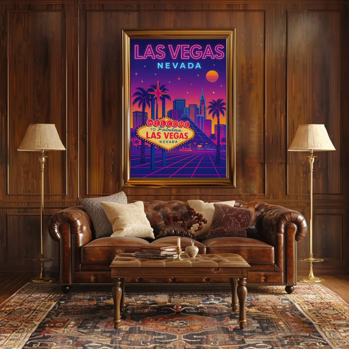 Las Vegas Nevada Neon Retro Skyline Poster