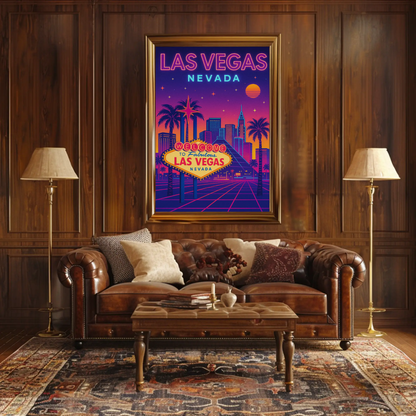 Las Vegas Nevada Neon Retro Skyline Poster