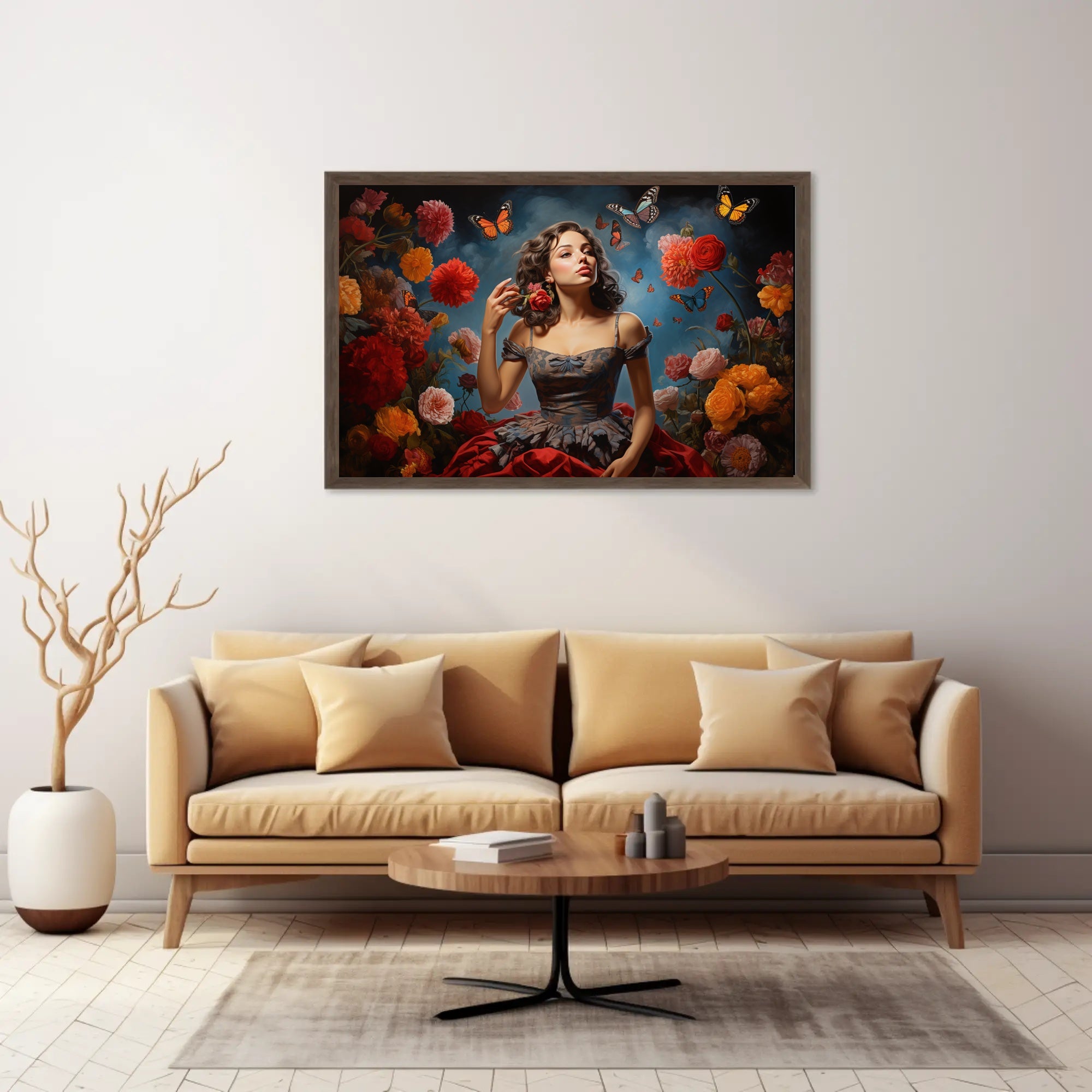 Romantic Vintage Scene with Butterflies Artistic Poster