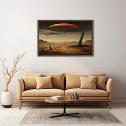 Surreal Hovering Discs in Futuristic Sci-Fi Poster