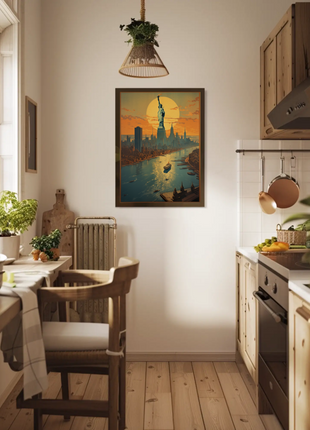 New York Sunset Vintage Travel Poster