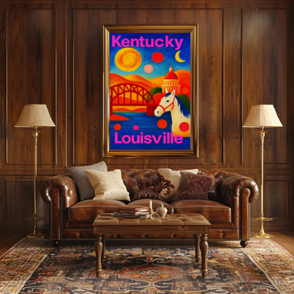 Kansas City Missouri Riverfront Sunset Cityscape Travel Poster