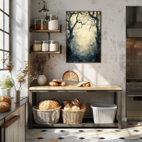 Enchanted Gnarled Trees in Misty Forest - Artistic Poster