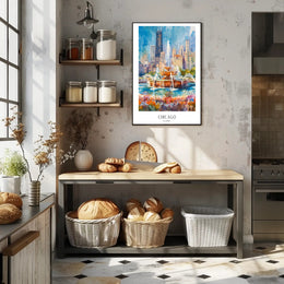 Vibrant Chicago Skyline Watercolor Urban or Cityscape Poster PosterGoat