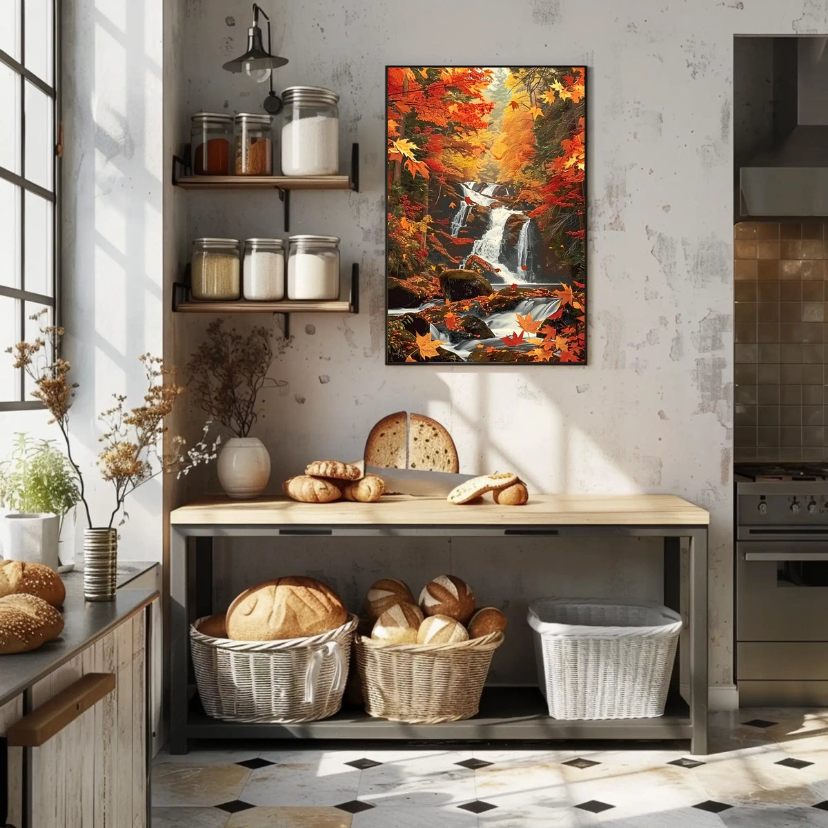 Autumn Waterfall Serenity Poster