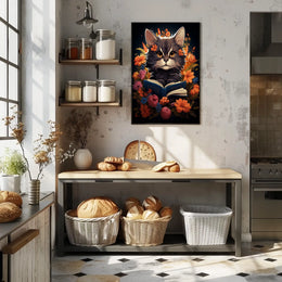 Whimsical Cat Portrait with Vibrant Floral Accents