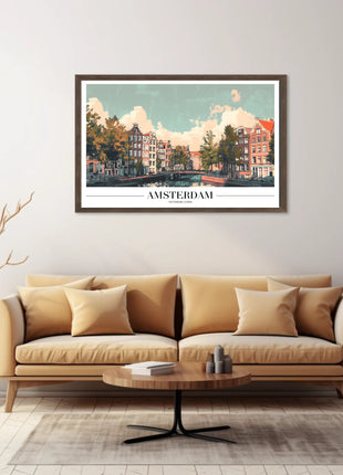 Amsterdam Canal Houses Scenic Travel Poster