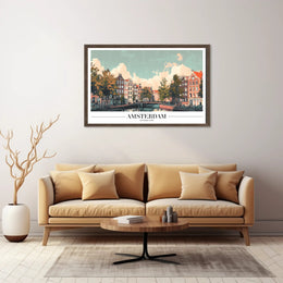 Amsterdam Canal Houses Scenic Travel Poster