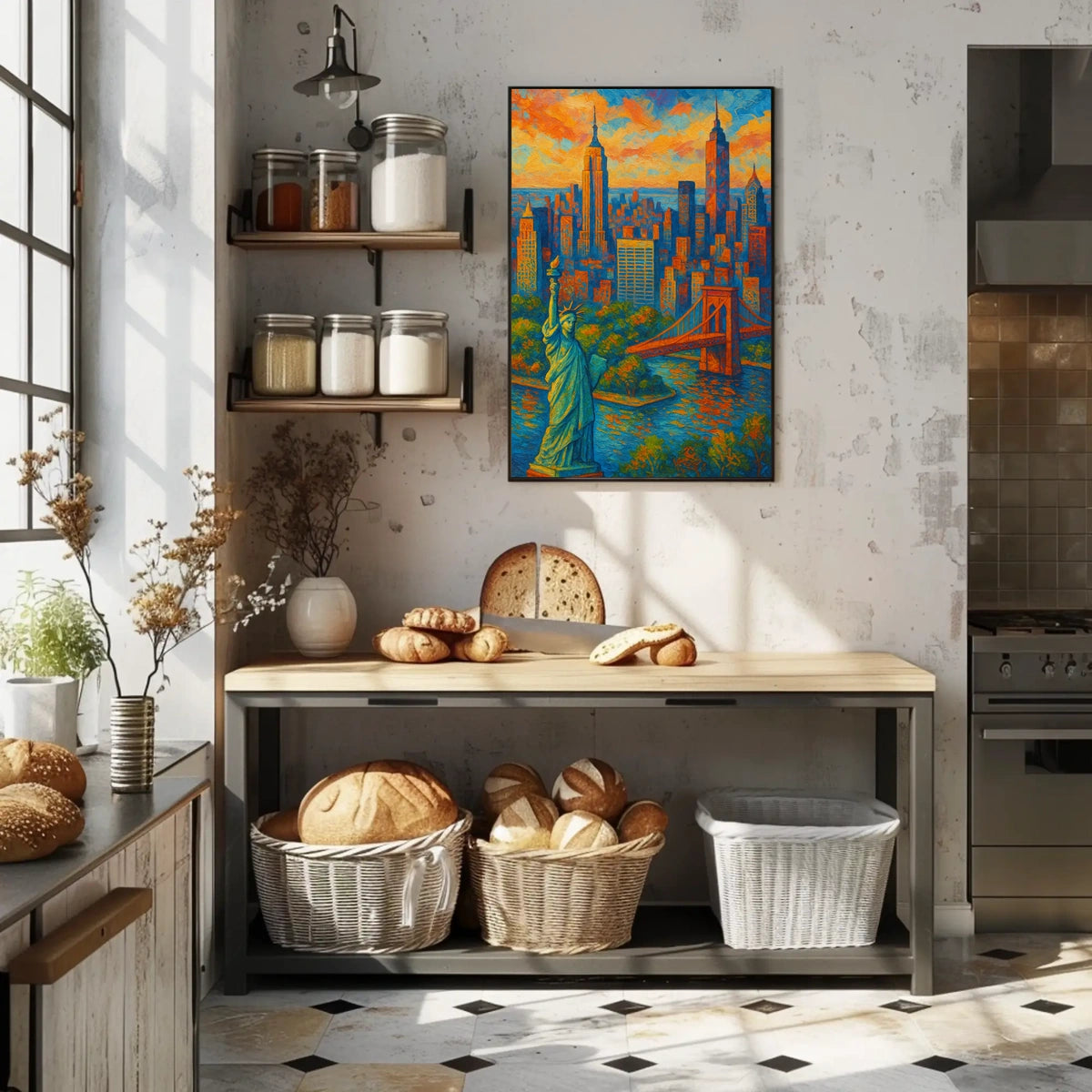 New York City Sunset Poster Modern Cityscape Urban Wall Art
