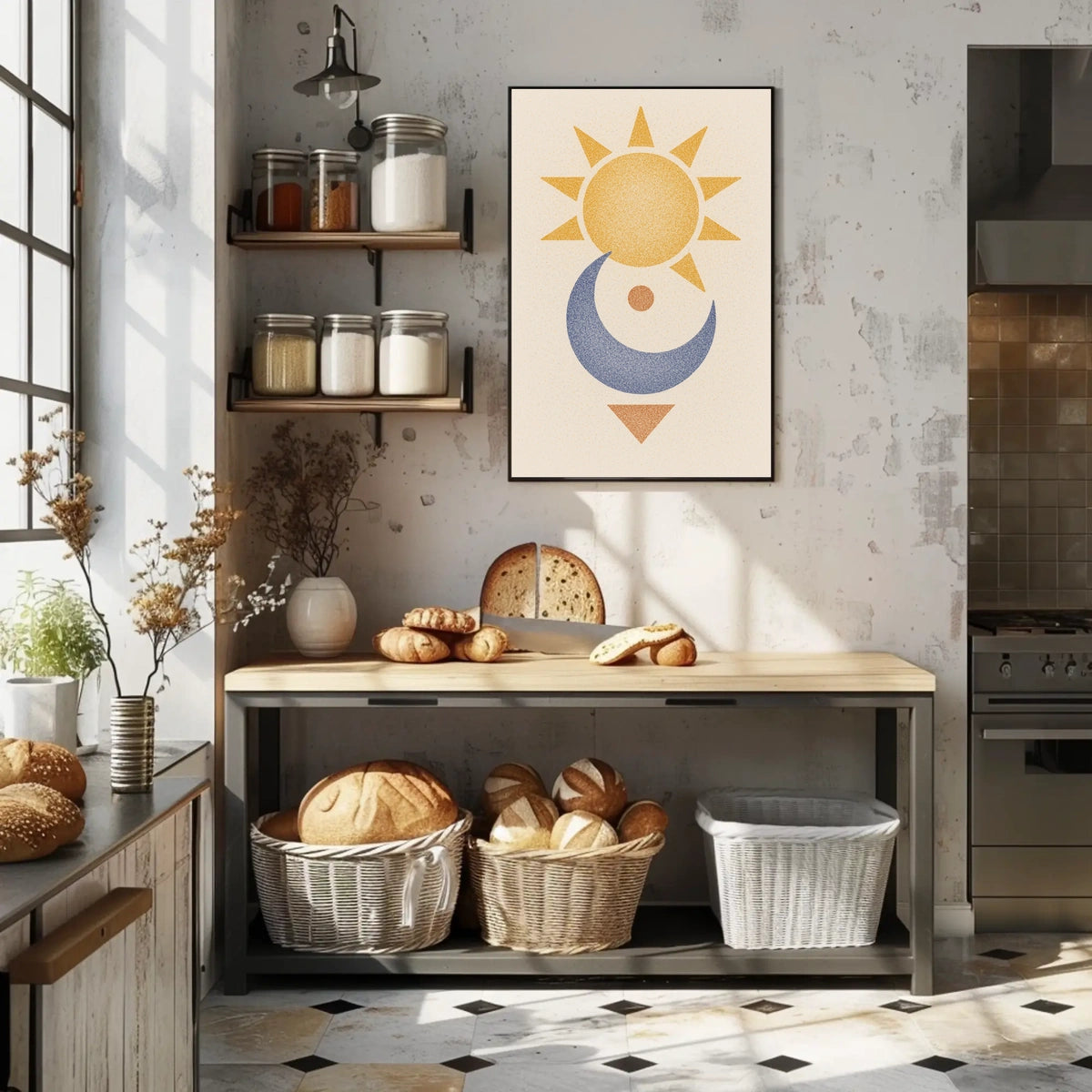 Stylized Sun and Moon Abstract Artistic Poster