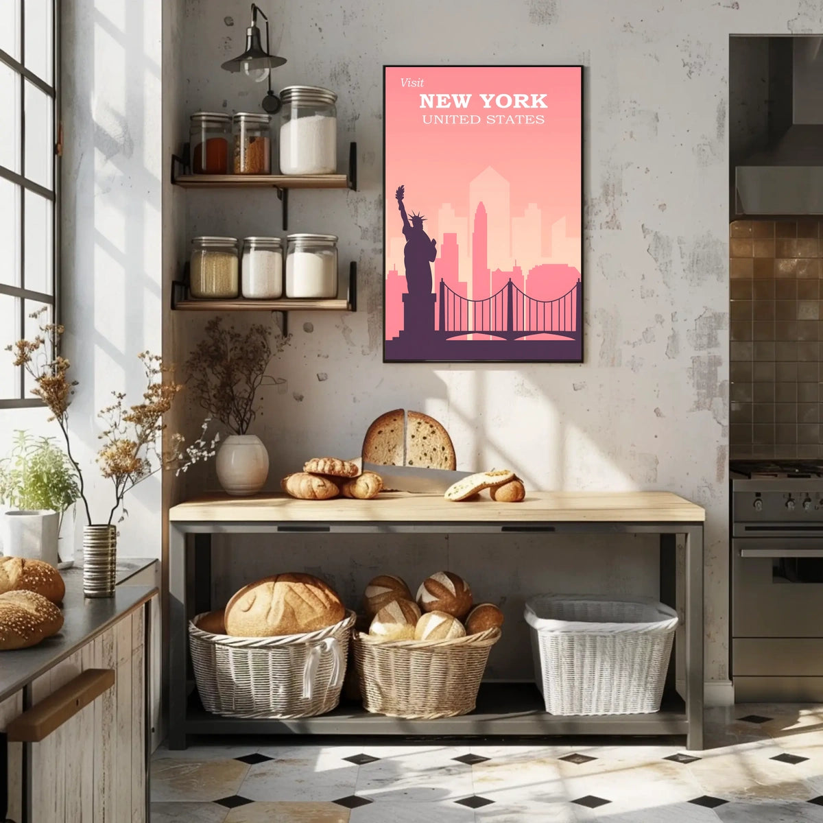New York City Landmarks Travel Poster Modern Wall Art