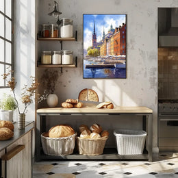 European Waterfront Scene: Vibrant Historical Cityscape Poster