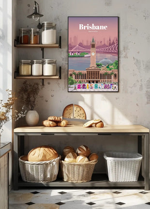 Brisbane Landmarks Illustration Travel Poster