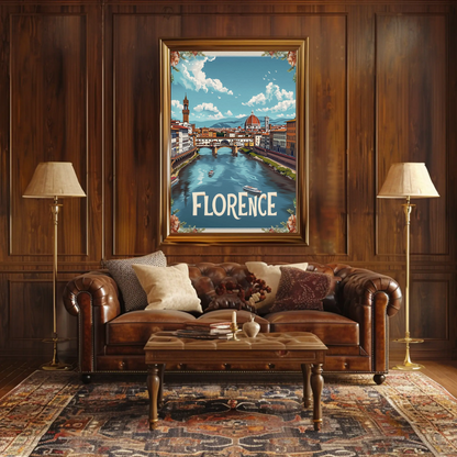 Florence Italy Duomo River Bridge Travel Poster