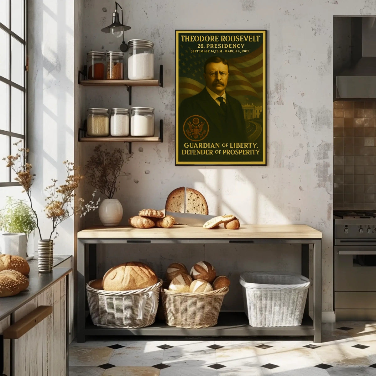 Theodore Roosevelt American Flag Artistic Historical Presidential Poster