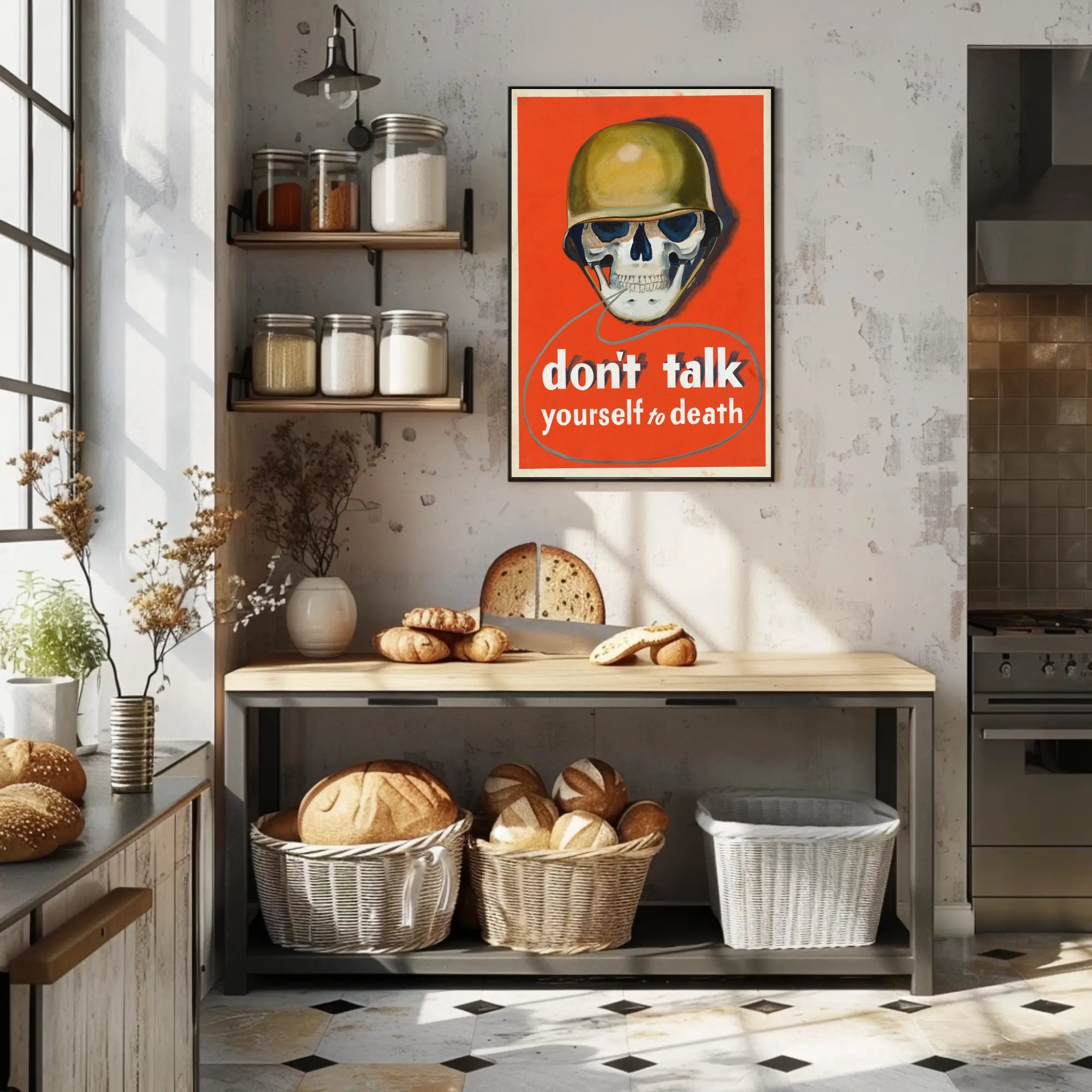 Skull with Military Helmet WWII Era Propaganda Poster
