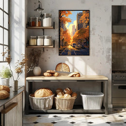 Urban Autumn Street Scene: Abstract, Artistic, or Pop Culture Poster