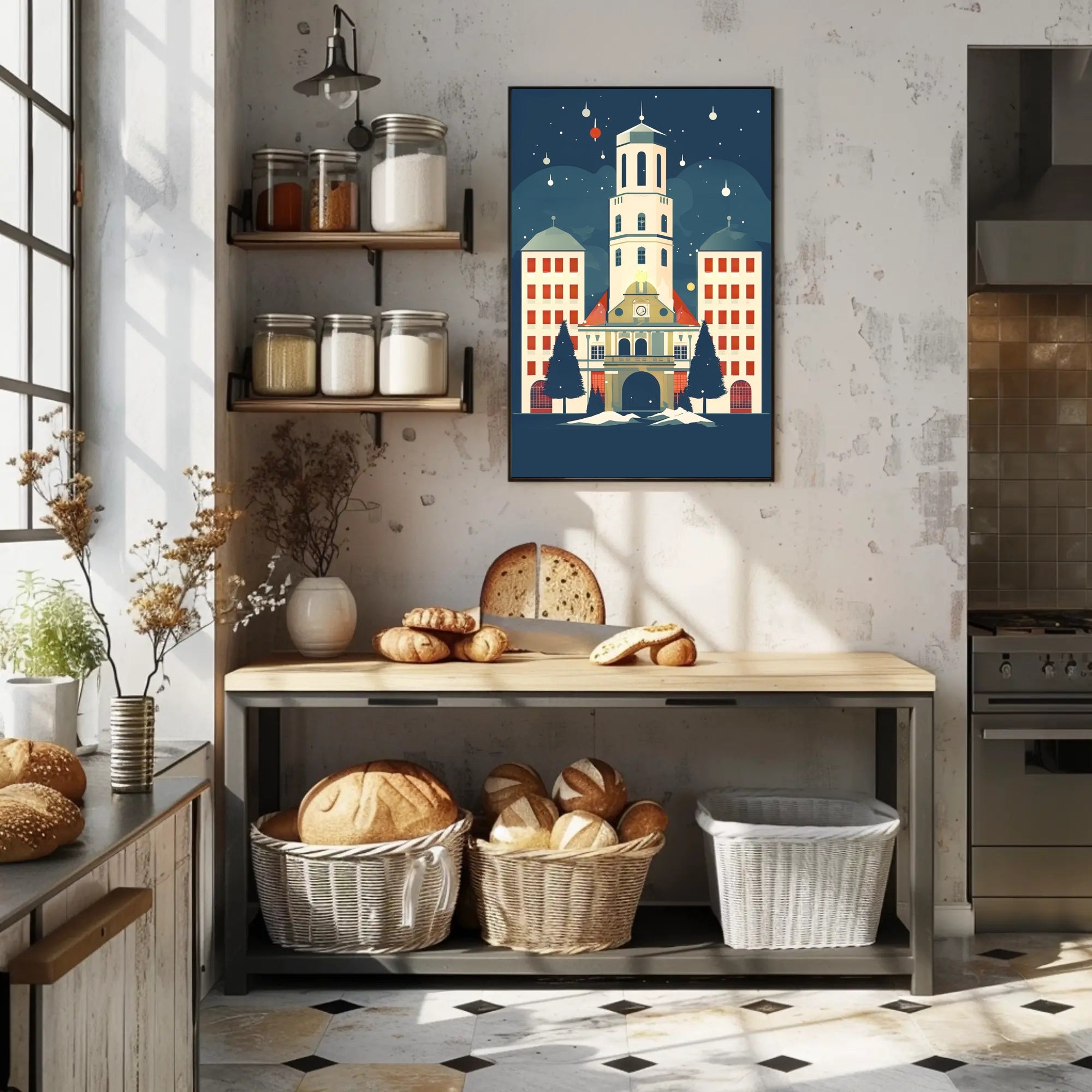 Winter Night at the Clock Tower Poster